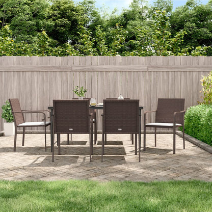 7-tlg. Garten-Essgruppe mit Kissen Poly Rattan und Stahl
