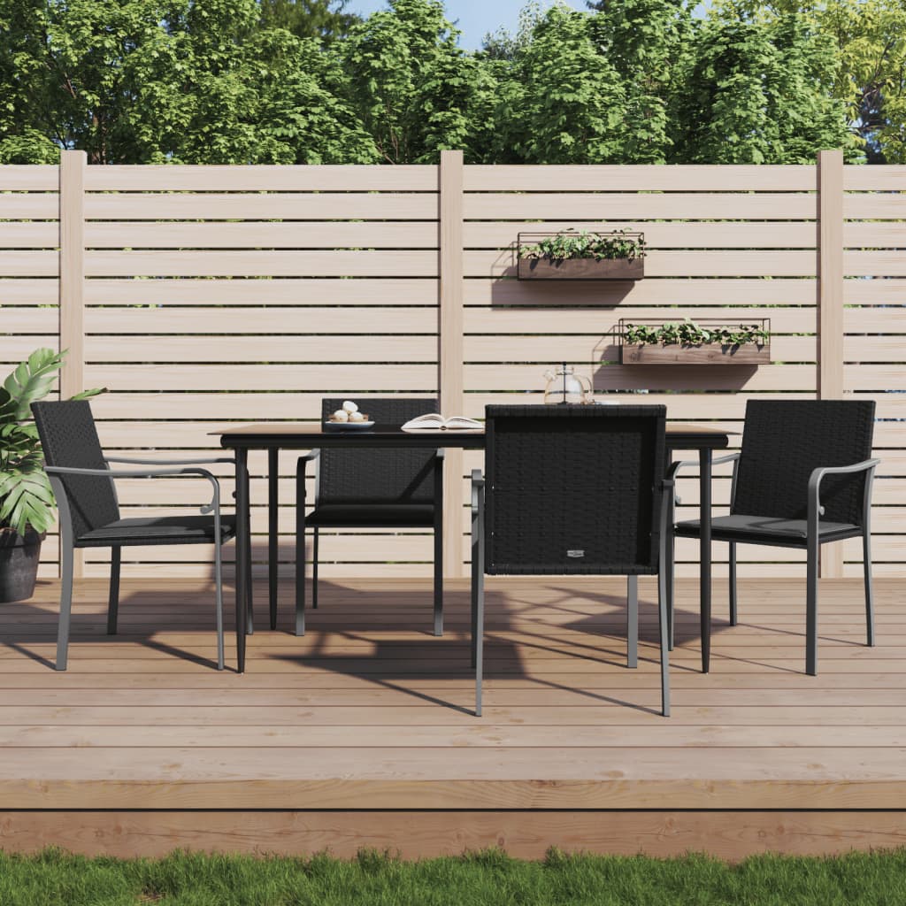 5-tlg. Garten-Essgruppe mit Kissen Poly Rattan und Stahl