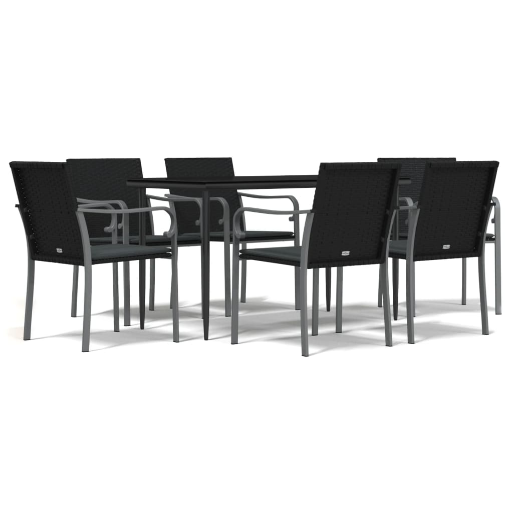 7-tlg. Garten-Essgruppe mit Kissen Poly Rattan und Stahl