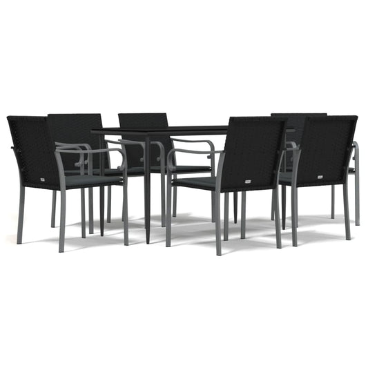 7-tlg. Garten-Essgruppe mit Kissen Poly Rattan und Stahl