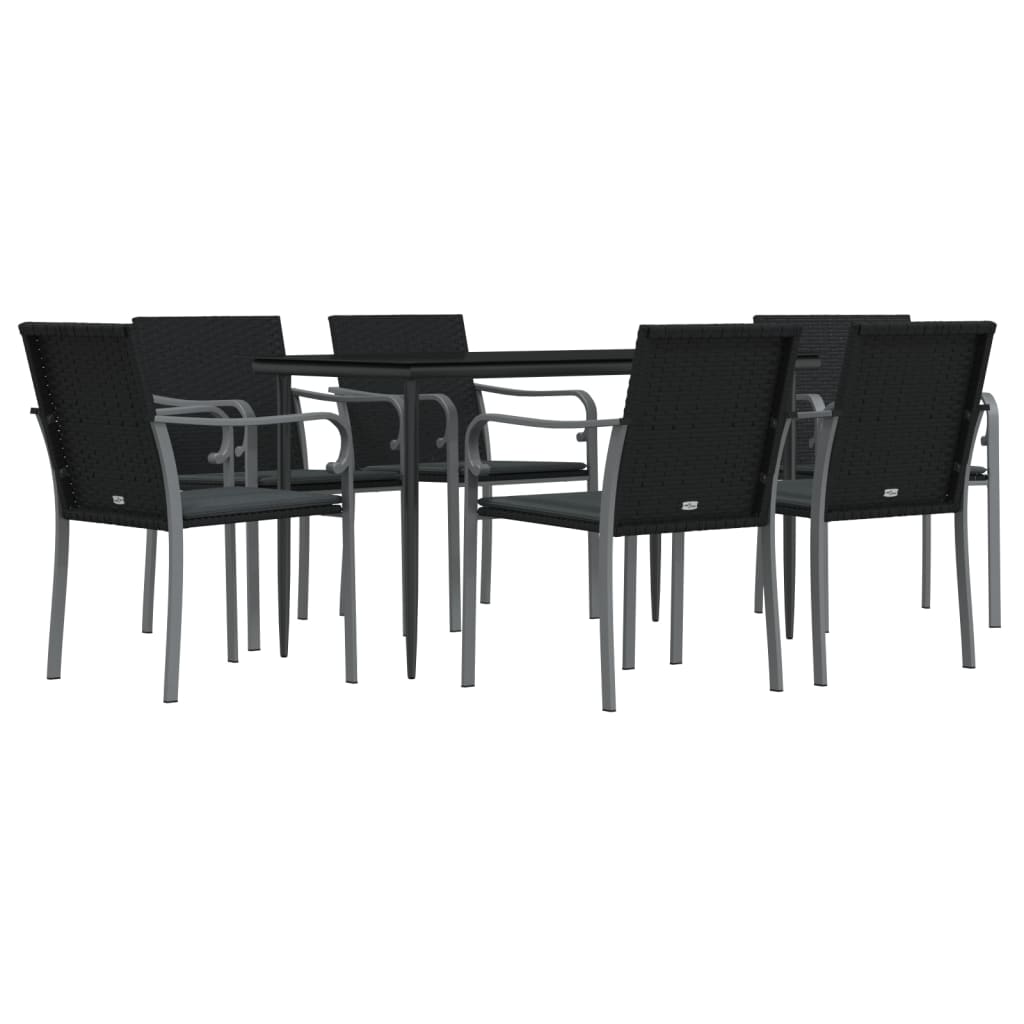 7-tlg. Garten-Essgruppe mit Kissen Poly Rattan und Stahl
