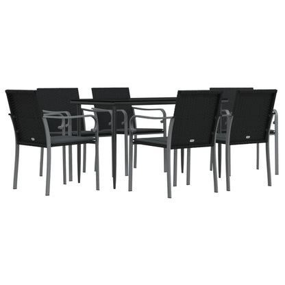 7-tlg. Garten-Essgruppe mit Kissen Poly Rattan und Stahl