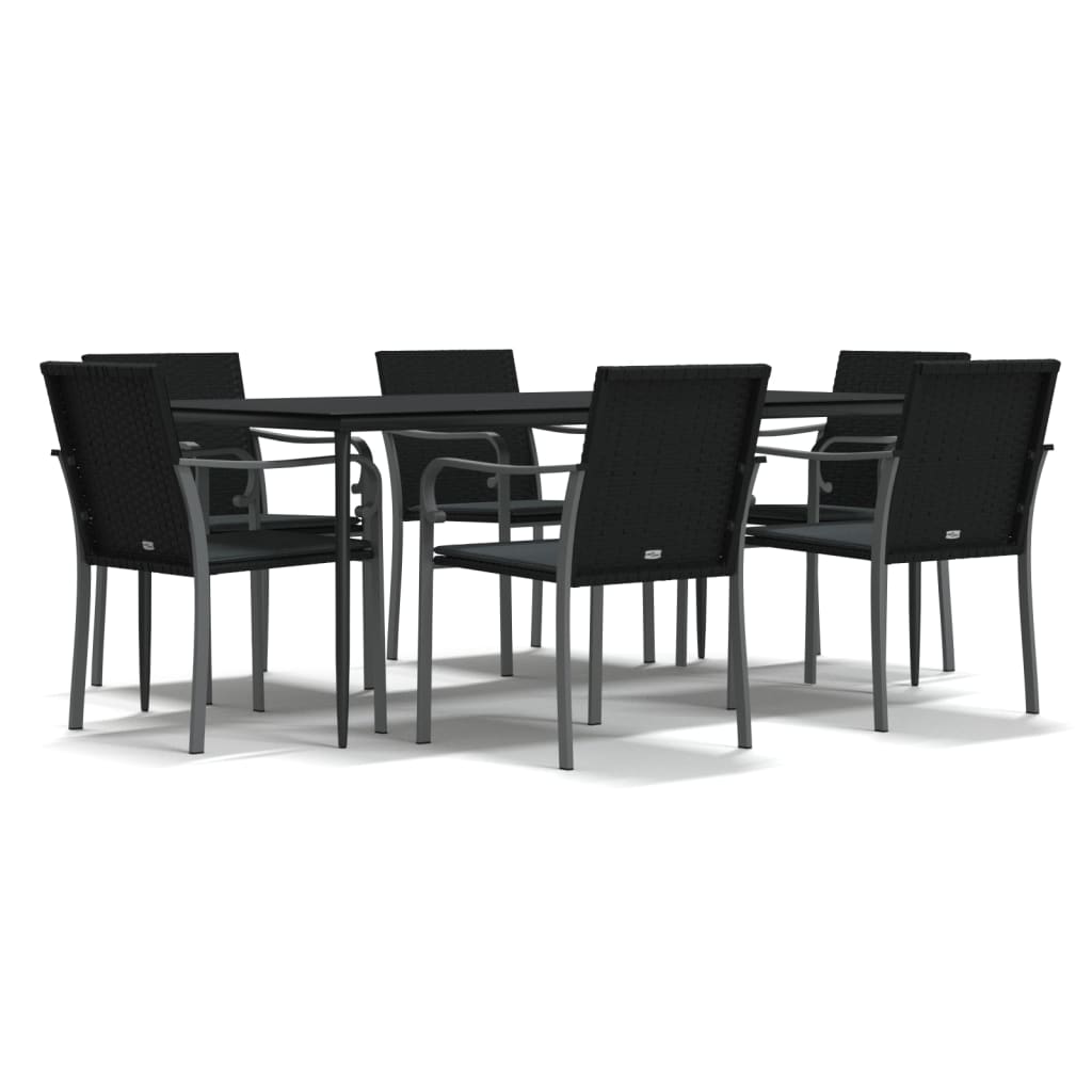 7-tlg. Garten-Essgruppe mit Kissen Poly Rattan und Stahl