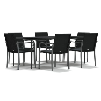 7-tlg. Garten-Essgruppe mit Kissen Poly Rattan und Stahl