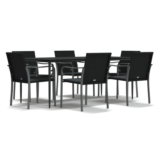7-tlg. Garten-Essgruppe mit Kissen Poly Rattan und Stahl