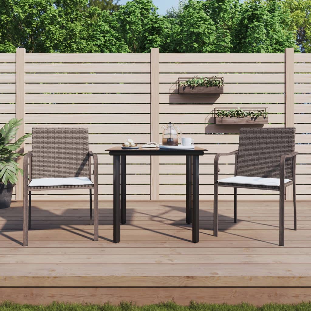 3-tlg. Garten-Essgruppe mit Kissen Poly Rattan und Stahl