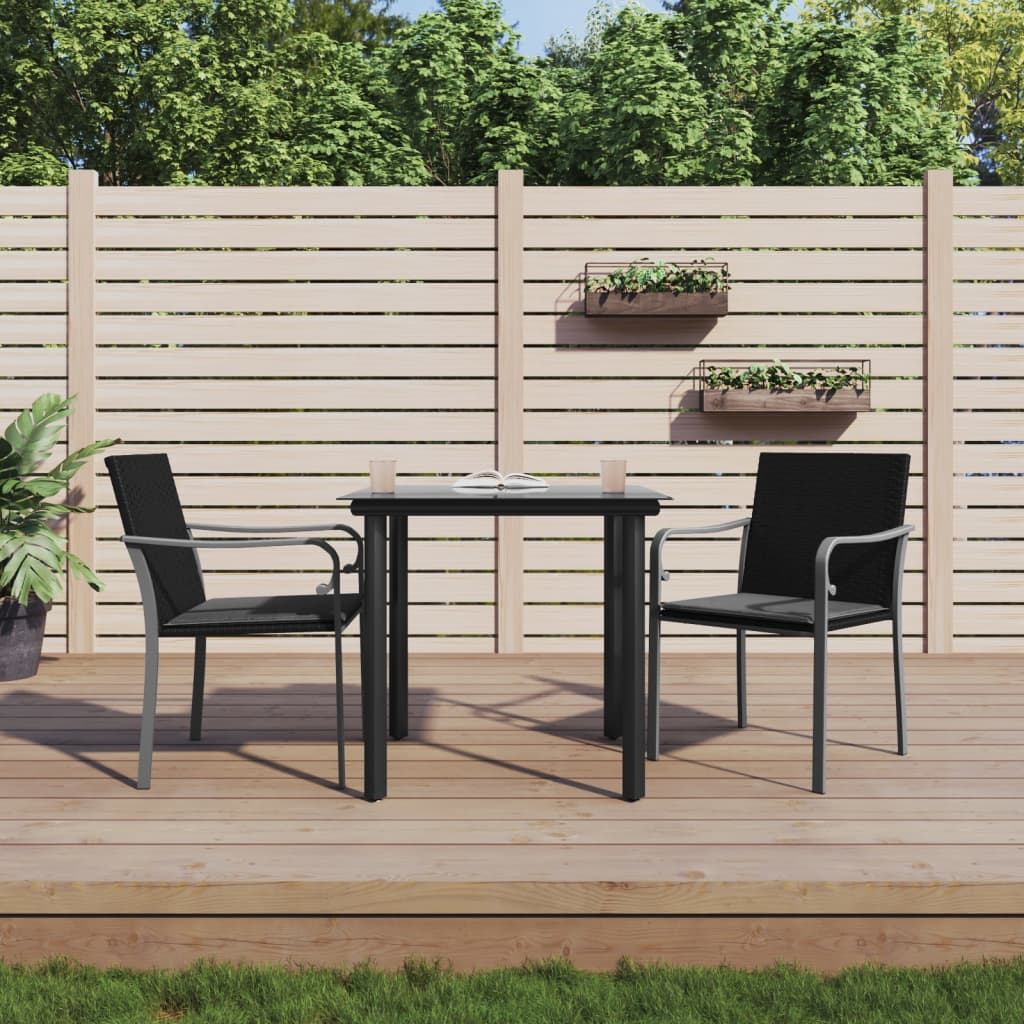 3-tlg. Garten-Essgruppe mit Kissen Poly Rattan und Stahl