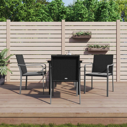 5-tlg. Garten-Essgruppe mit Kissen Poly Rattan und Stahl