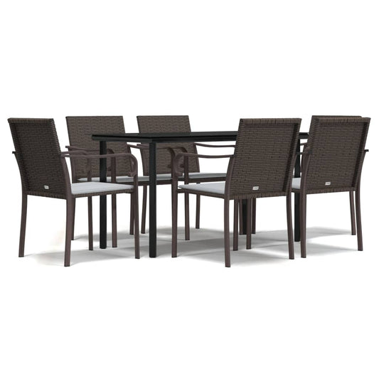 7-tlg. Garten-Essgruppe mit Kissen Poly Rattan und Stahl
