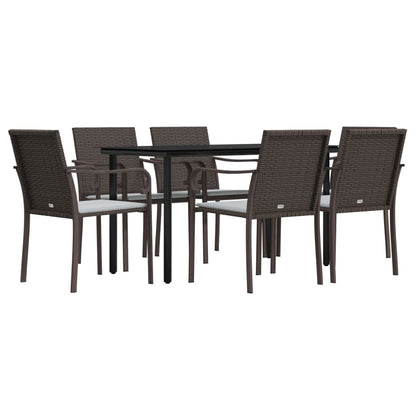 7-tlg. Garten-Essgruppe mit Kissen Poly Rattan und Stahl