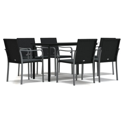 7-tlg. Garten-Essgruppe mit Kissen Poly Rattan und Stahl