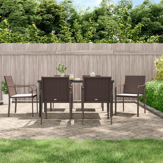 7-tlg. Garten-Essgruppe mit Kissen Poly Rattan und Stahl