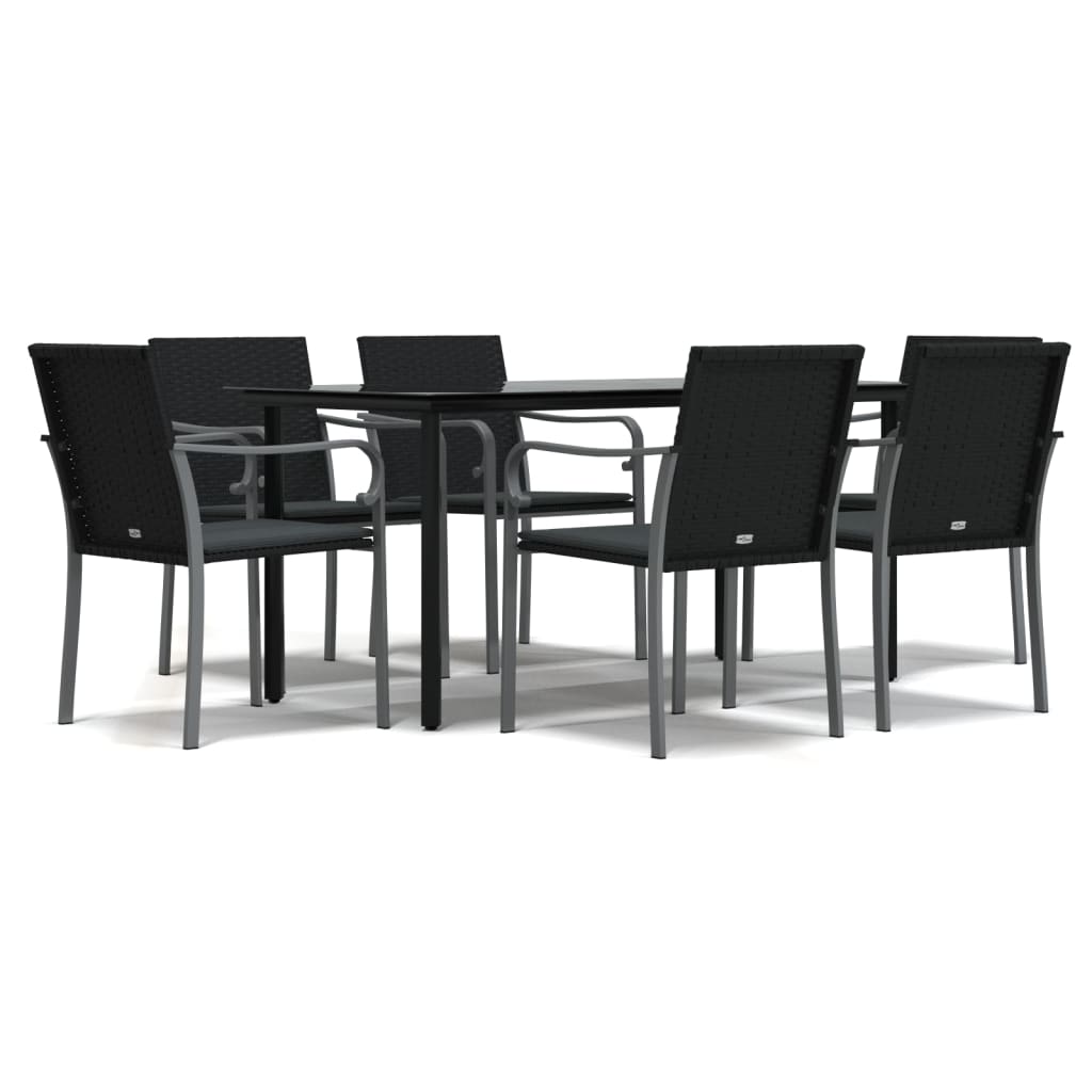 7-tlg. Garten-Essgruppe mit Kissen Poly Rattan und Stahl