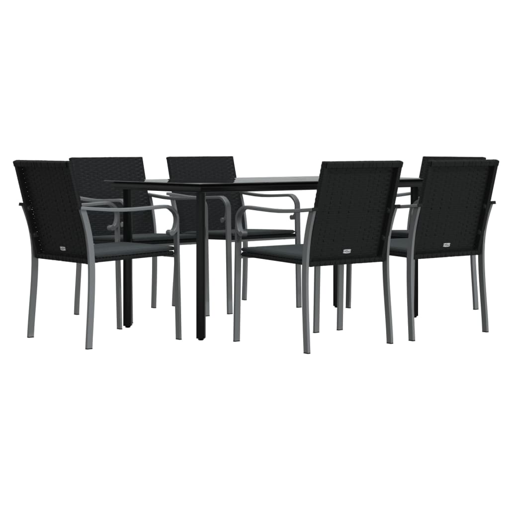 7-tlg. Garten-Essgruppe mit Kissen Poly Rattan und Stahl