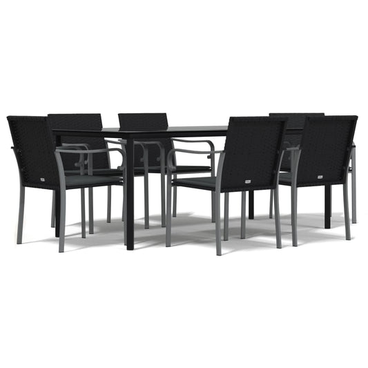 7-tlg. Garten-Essgruppe mit Kissen Poly Rattan und Stahl