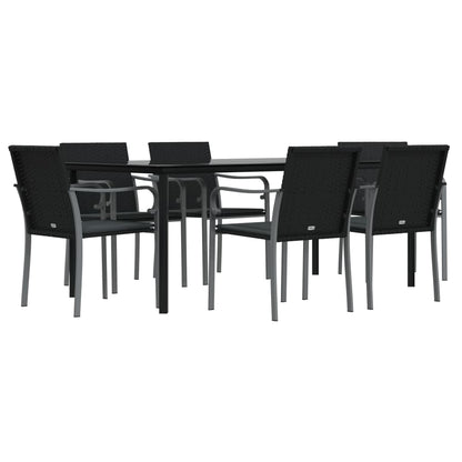 7-tlg. Garten-Essgruppe mit Kissen Poly Rattan und Stahl