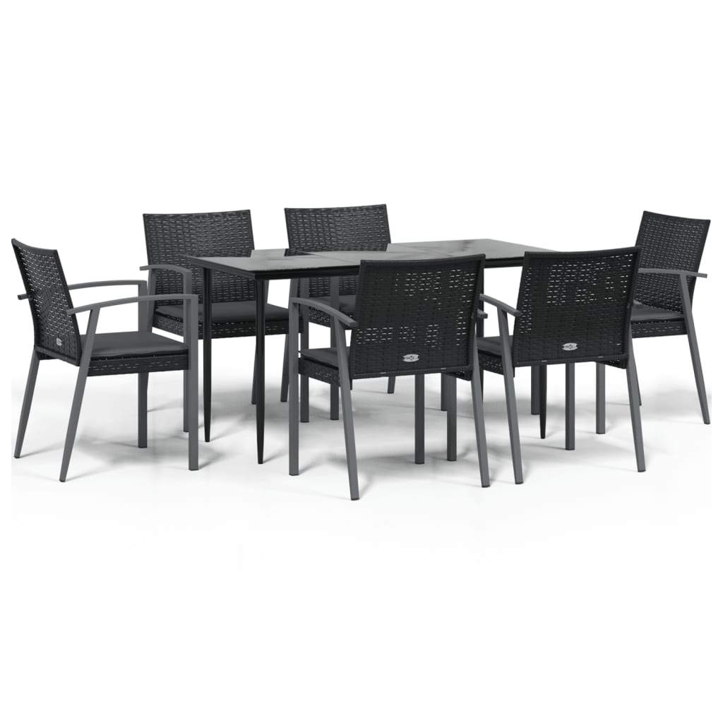 7-tlg. Garten-Essgruppe mit Kissen Poly Rattan und Stahl