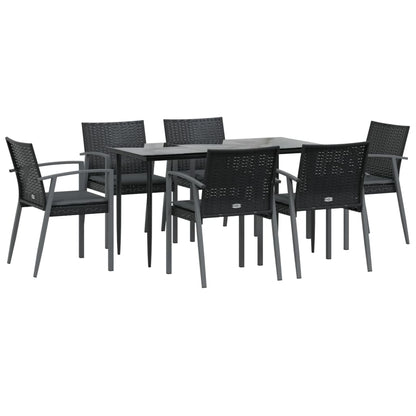 7-tlg. Garten-Essgruppe mit Kissen Poly Rattan und Stahl