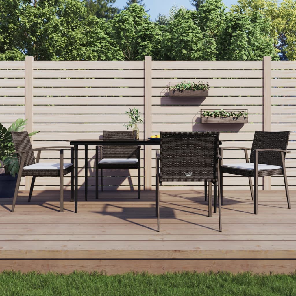 5-tlg. Garten-Essgruppe mit Kissen Poly Rattan und Stahl