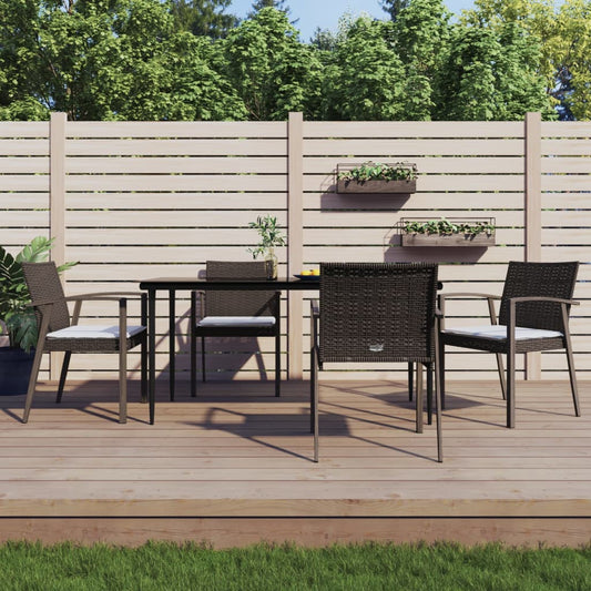 5-tlg. Garten-Essgruppe mit Kissen Poly Rattan und Stahl