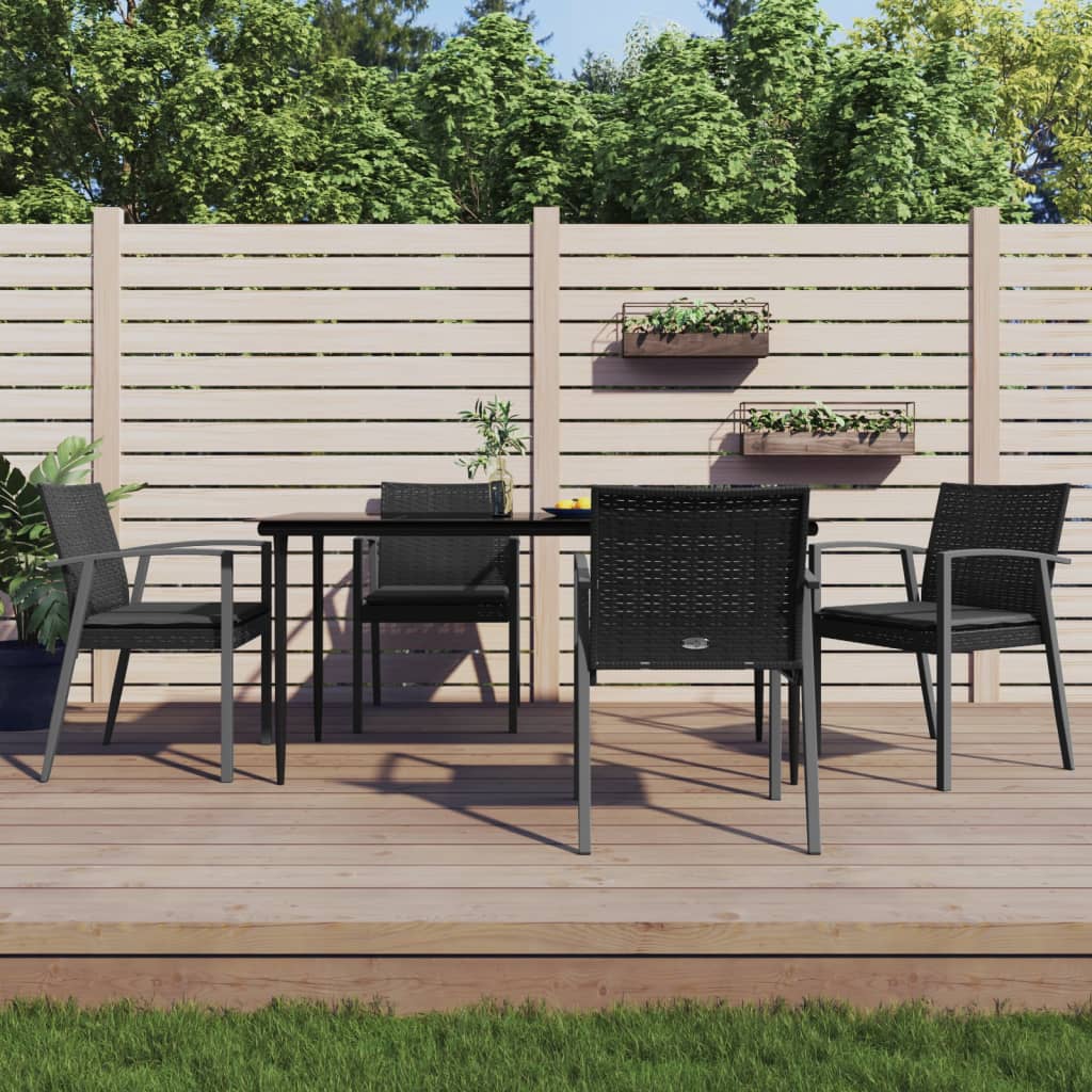 5-tlg. Garten-Essgruppe mit Kissen Poly Rattan und Stahl