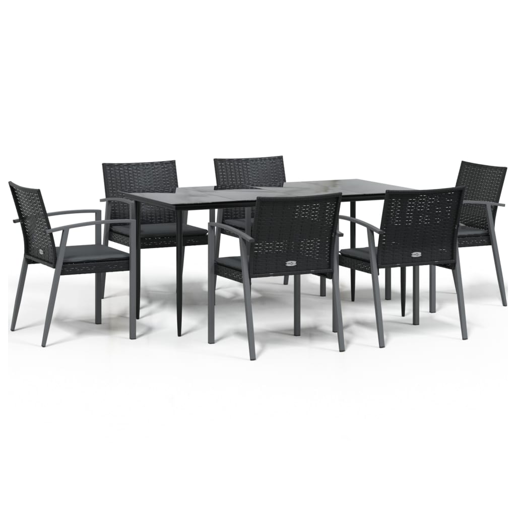 7-tlg. Garten-Essgruppe mit Kissen Poly Rattan und Stahl