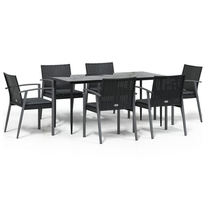 7-tlg. Garten-Essgruppe mit Kissen Poly Rattan und Stahl
