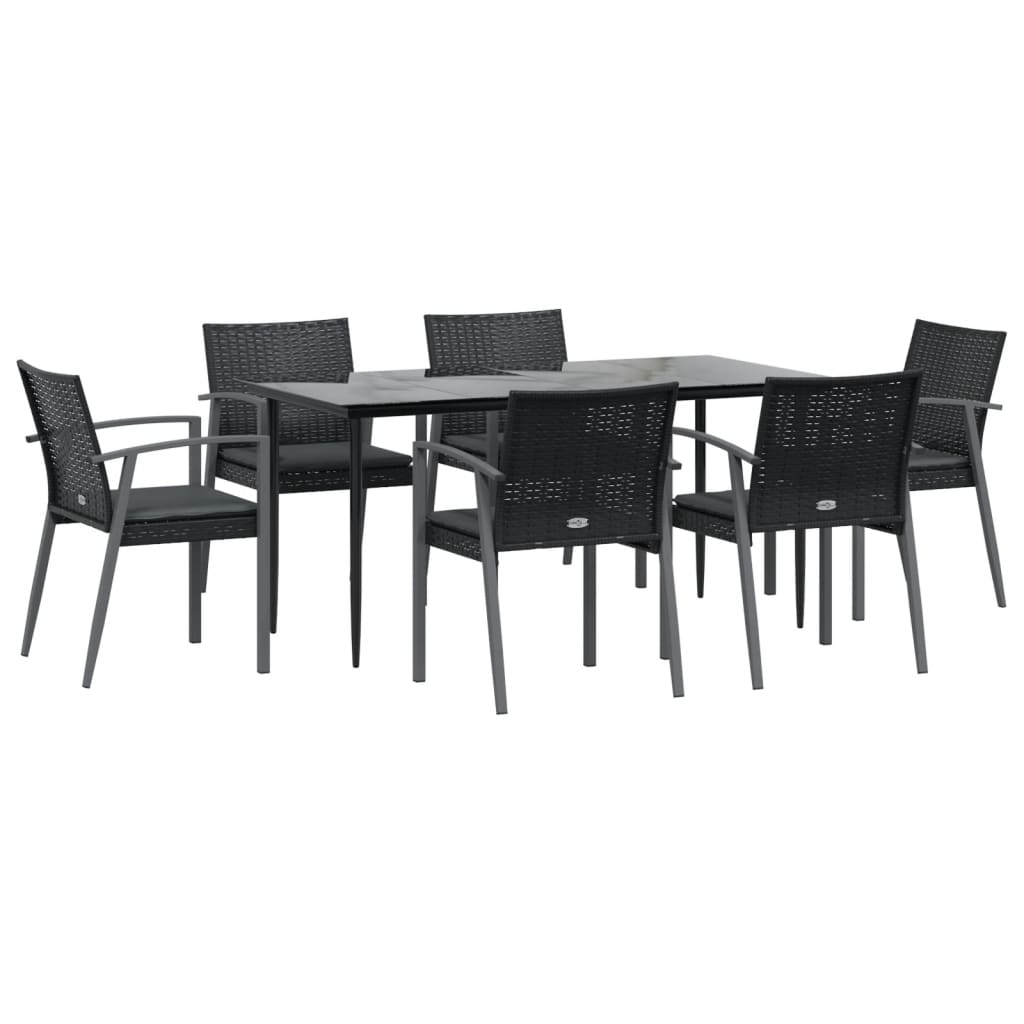 7-tlg. Garten-Essgruppe mit Kissen Poly Rattan und Stahl