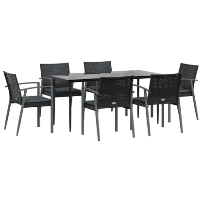 7-tlg. Garten-Essgruppe mit Kissen Poly Rattan und Stahl