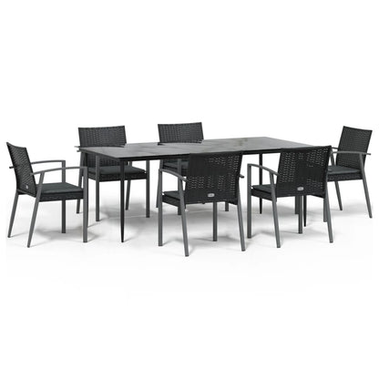 7-tlg. Garten-Essgruppe mit Kissen Poly Rattan und Stahl