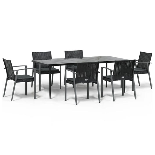 7-tlg. Garten-Essgruppe mit Kissen Poly Rattan und Stahl
