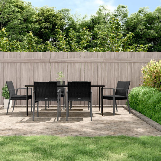 7-tlg. Garten-Essgruppe mit Kissen Poly Rattan und Stahl