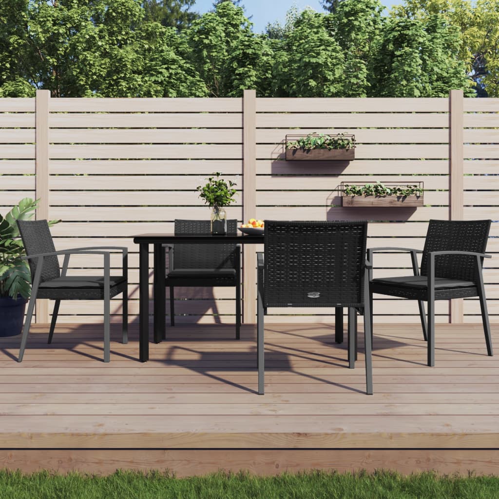 5-tlg. Garten-Essgruppe mit Kissen Poly Rattan und Stahl
