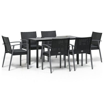 7-tlg. Garten-Essgruppe mit Kissen Poly Rattan und Stahl