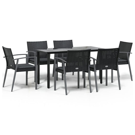 7-tlg. Garten-Essgruppe mit Kissen Poly Rattan und Stahl