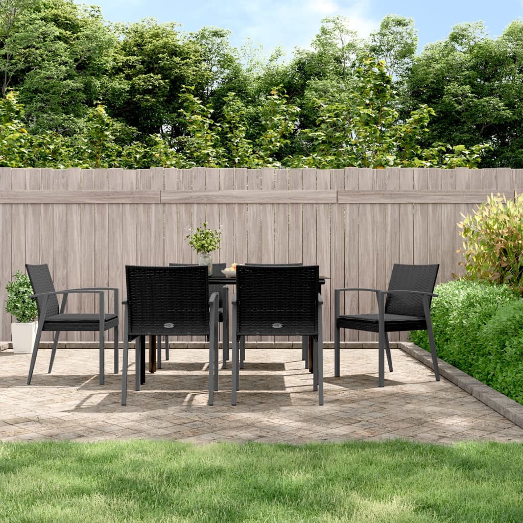 7-tlg. Garten-Essgruppe mit Kissen Poly Rattan und Stahl