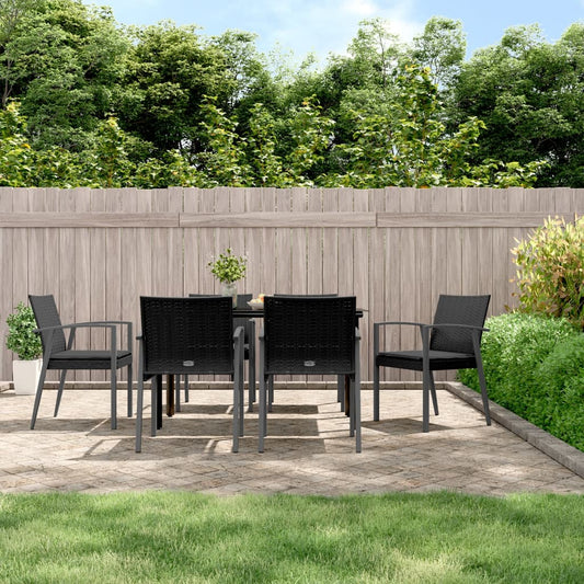 7-tlg. Garten-Essgruppe mit Kissen Poly Rattan und Stahl