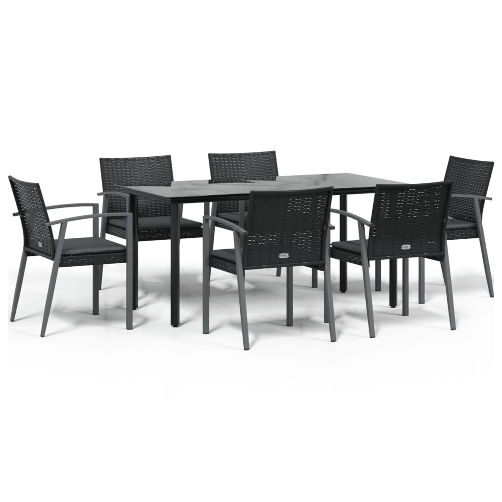 7-tlg. Garten-Essgruppe mit Kissen Poly Rattan und Stahl
