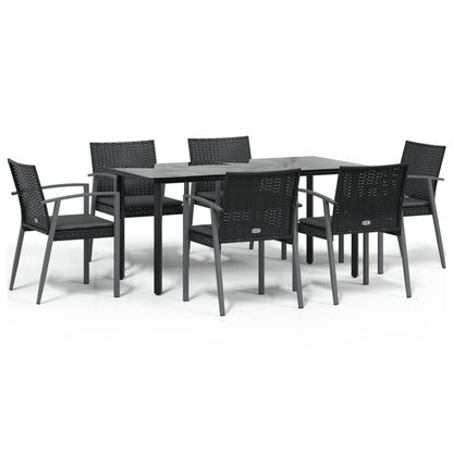 7-tlg. Garten-Essgruppe mit Kissen Poly Rattan und Stahl