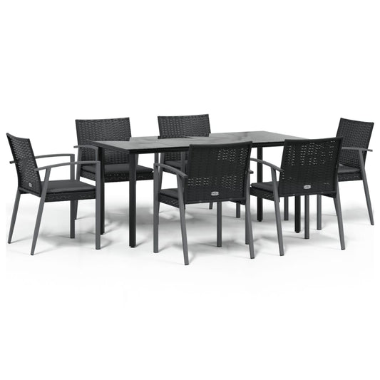 7-tlg. Garten-Essgruppe mit Kissen Poly Rattan und Stahl