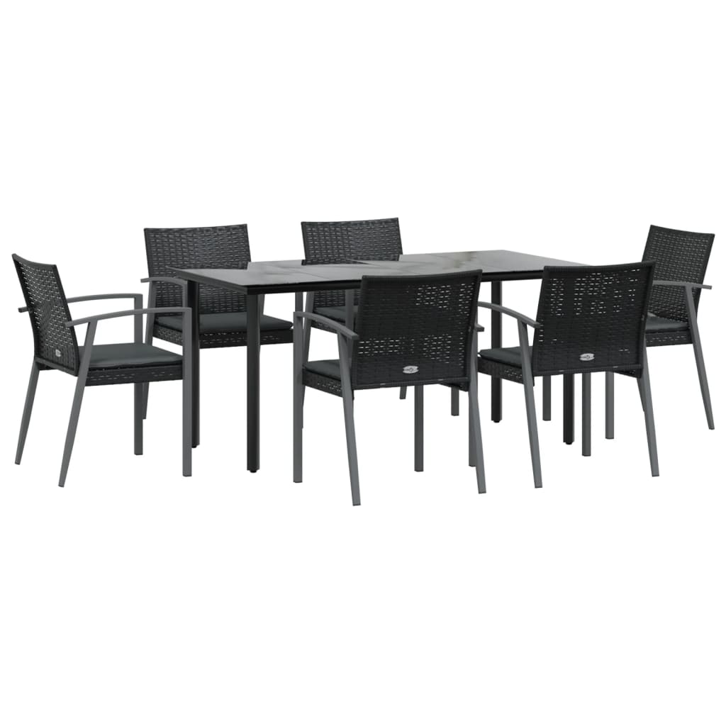 7-tlg. Garten-Essgruppe mit Kissen Poly Rattan und Stahl