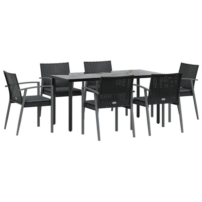 7-tlg. Garten-Essgruppe mit Kissen Poly Rattan und Stahl