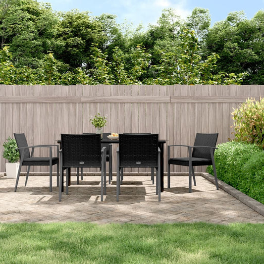 7-tlg. Garten-Essgruppe mit Kissen Poly Rattan und Stahl