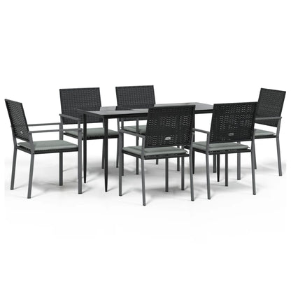 7-tlg. Garten-Essgruppe mit Kissen Poly Rattan und Stahl