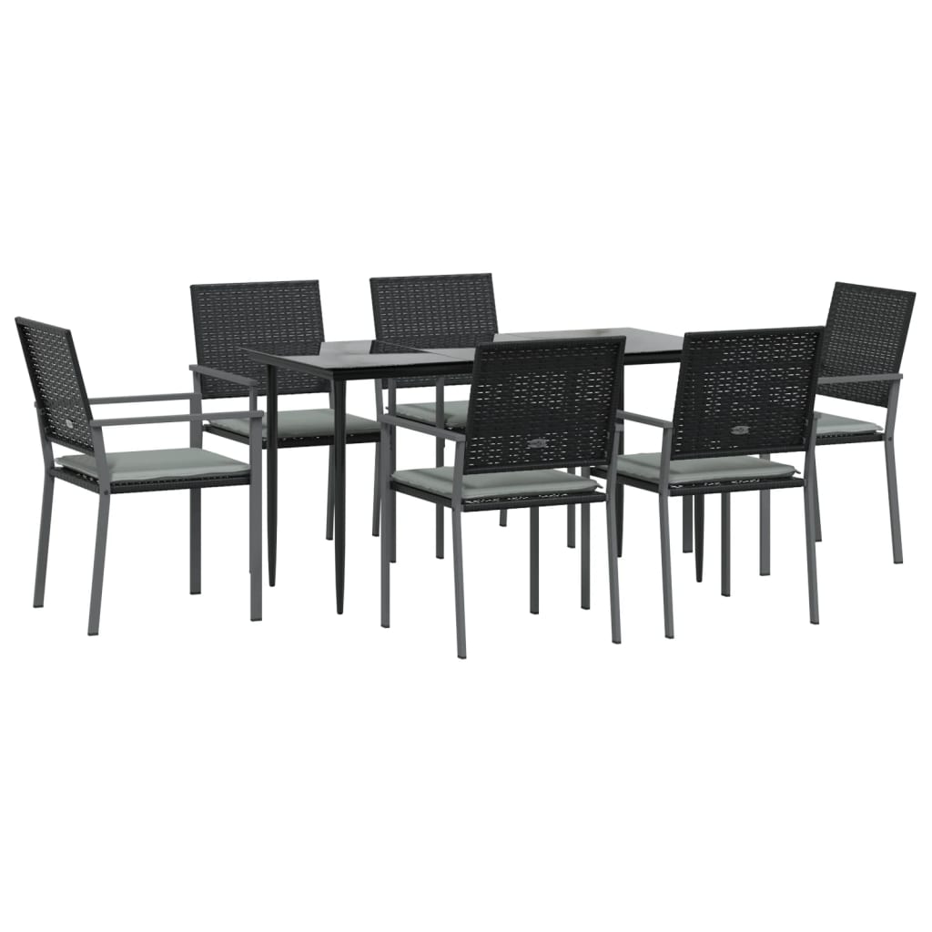 7-tlg. Garten-Essgruppe mit Kissen Poly Rattan und Stahl