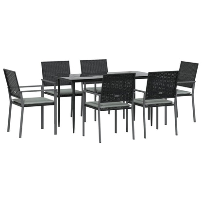 7-tlg. Garten-Essgruppe mit Kissen Poly Rattan und Stahl