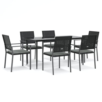 7-tlg. Garten-Essgruppe mit Kissen Poly Rattan und Stahl