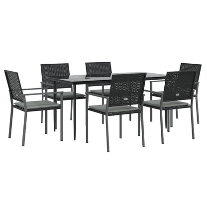 7-tlg. Garten-Essgruppe mit Kissen Poly Rattan und Stahl