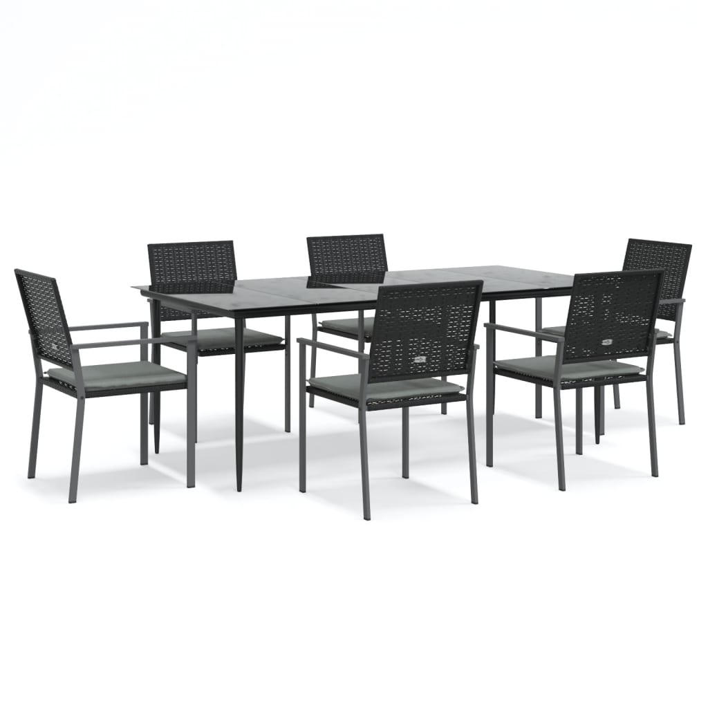 7-tlg. Garten-Essgruppe mit Kissen Poly Rattan und Stahl