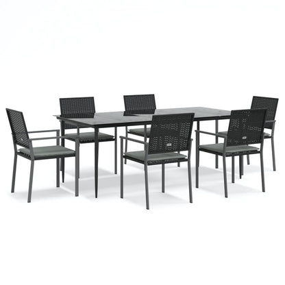 7-tlg. Garten-Essgruppe mit Kissen Poly Rattan und Stahl